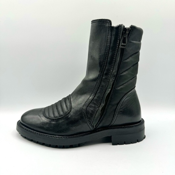 BELSTAFF BLACK LEATHER BOOTS BIKER  BOOTS MOTO CHUNKY SOLE HEELS SHOES SIZE 37 - Picture 4 of 17